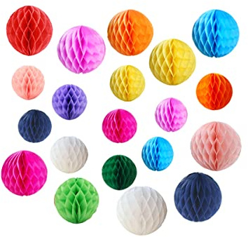 20 bolas de flores de panal de abeja, bolas de papel decorativas, bolas de papel de seda, bolas de flores para baby shower, cumpleaños, boda, decoración del hogar (3 pulgadas + 6 pulgadas, coloridas)