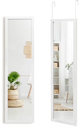 GOPLUS Miroir sur Toute la Longueur au-Dessus de la Porte, 119 cm x 33 cm Miroir Mural sur Toute la Longueur avec Crochets de Suspension pour Porte, Miroir intégral (Blanc)