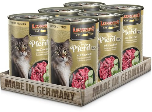 LEONARDO Comida húmeda para gatos Superior Selection, caballo con calabacín, lata de 6 x 400 g, para gatos adultos, sin cereales, sin azúcar, fabricado en Alemania