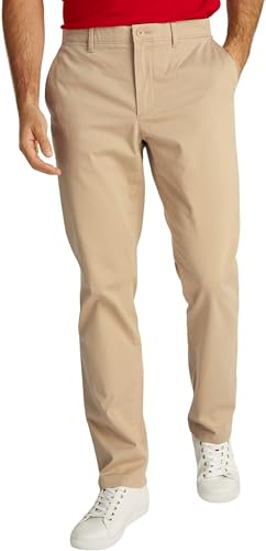 Tommy Hilfiger Herren Chino Hose Denton Satin Straight Fit, Beige (Batique Khaki), 33W/32L