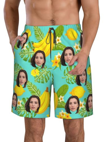 Naispanda Costume da Bagno Personalizzato con Foto, Costume a Boxer Ad Asciugatura Rapida, Pantaloncini da Spiaggia Divertenti Personalizzati