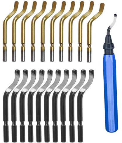 KEWAYO Sbavatore di Attrezzi Set, con 20 Pezzi Lama Di Sbavatura HSS, Sbavatura Strumento Manico in Metallo 360° Rotazione Sbavatura a Mano per Stampe 3D Tubi Plastica Metallo
