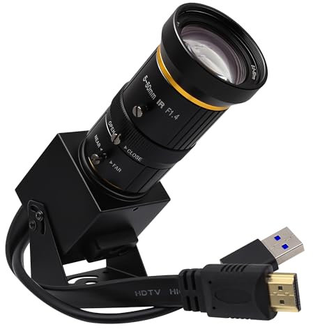 Svpro 4K 60fps HDMI USB Kamera Manueller Zoom Streaming Webcam USB3.0 Externe Computerkamera mit CS Mount 5-50mm Teleobjektiv 10X Optischer Zoom Industrielle Mikroskop-Kamera für PC,Laptop,Monitor,TV
