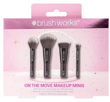 Brushworks On The Move Makeup Minis – Travel Makeup Brush Set for Face & Eyes, Soft Brushes for Seamless Blending, Contouring & Highlighting – Suitable for Liquid, Cream & Powder - Vegan Friendly