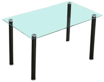HOGAR24 ES Mesa de salón, Mesa de Comedor, Mesa de Cristal Transparente, Estructura Metalica Color Negro, Medidas: 140 cm (Ancho) x 75 cm (Alto) x 80 cm (Fondo).