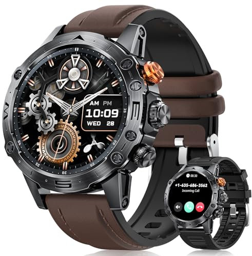 DEKELIFE Smartwatch Uomo con Chiamate, 1.53 IPS Always-On Display Orologio SmartWatch, 124 Modalità Sportive, Corsi di Fitness, 350 mAh IP68 Sonno/Cardiofrequenzimetro SpO2 Android iOS Marrone Scuro
