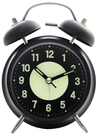 Sveglia vintage con doppia campana e meccanismo silenzioso che si illumina al buio, orologio da scrivania per camera da letto