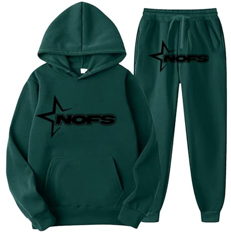 Gefomuofe NOFS Traje de entrenamiento para hombre de algodón deportivo, traje deportivo de corte amplio, Y2K, suéter, partes superiores y pantalones deportivos, cómodo, sudadera con capucha, traje de
