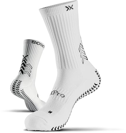 SOXPro Classic - Calze Antiscivolo Calcio - GRIP in Silicone - Uomo, Donna - Anti-vescica, Traspiranti e Professionali - Sport, Running, Padel, Tennis (IT, Testo, M, Regular, Regular, White)
