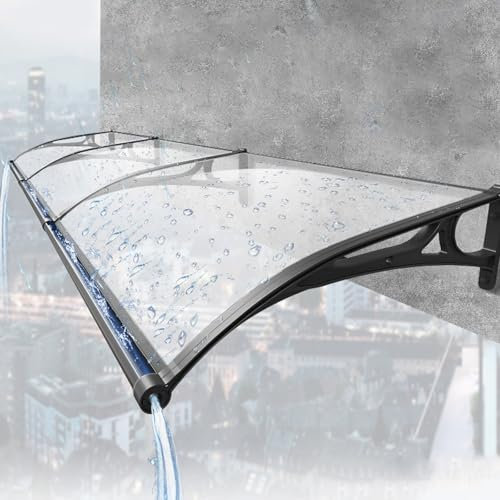 Marquise De Porte Exterieur Marquise De Porte D'Entrée, Toit Marquise en Polycarbonate Porte, Panneau Transparent+Support, Auvent Fenêtre(Black,100x200cm/39x79in)
