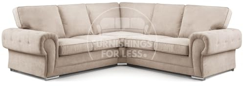 Furnishings For Less UK Milan Chesterfield Mink L Shape Sofa, 5 Seater, Living Room Seating 2C2(Mink, 2 Corner 2)