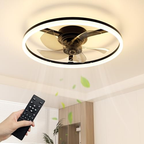 NIORSUN Ceiling Fan with Light,50cm Black, Ceiling Fan Light with Remote