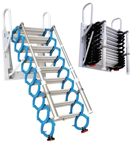 Wall Mounted Loft Ladder,Stair Drop Down System Double S-Bend Design With Telescopic Handrails And Anti-Slip Feet,Space-Saving Mount Ladder For Easy Access To Attic Or Ceiling Storage(Size:1.5-2m,Colo