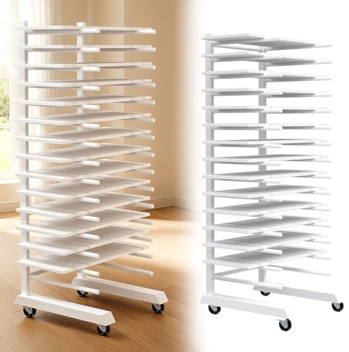 Colingmill 1 paquete de 15 niveles para puertas de gabinete, estante de secado de pintura con ruedas, varillas de 16 pulgadas, base de 20 pulgadas, barras transversales desmontables de hierro con