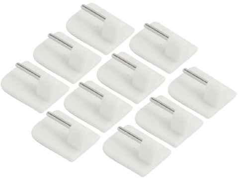 SISI UK Ganci autoadesivi in plastica per aste di rete, resistenti supporti per montaggio su finestre, senza fori, per tessuti leggeri (bianco) (confezione da 10)