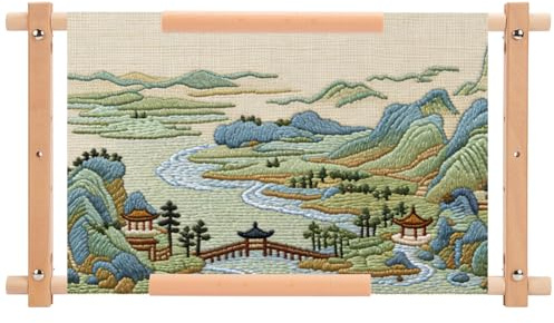 UNICRAFTALE Cadre à Broder Dérouleur en Bois 305x545x22.5mm Couleur Pêche Ajustable Support de Travaux d'Aiguille Grand Cadre de Broderie pour Tapisserie Patchwork Projets de Couture