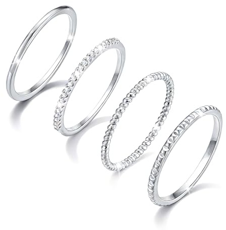 Sterling Silver Stacking Rings for Women Girls 14K Gold Plated Ring Non Tarnish Thin Trendy Stackable Dainty Cubic Zirconia Finger Pinky Thumb Wedding Band Rings Set Jewellery Gifts