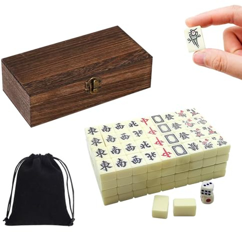 Hojalis Jeu de Mahjong Portable, Mini Set Chinois avec 144 Tuiles et 2 Dés, Carreaux De MahjongChinois, Portable Jeu De Mahjong, Adapté aux Jeux de Famille, Réunions, Fêtes d'amis