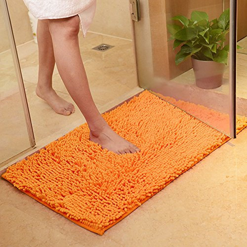 DOTBUY Bad-Teppiche, Chenille Anti-Rutsch-Bequeme Super saugfähiger weicher Duschteppich Dusche Teppich Badematte Bad Teppich (50 * 80cm, Orange)