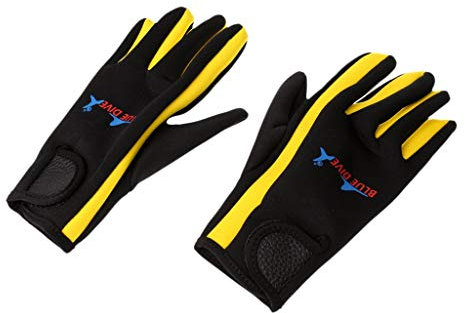 Inzopo 1 Paar 1,5 mm Neopren-Handschuhe für Herren und Damen, elastisch, bequem, warm, rutschfest, für Tauchen, Surfen, Winter, Schwimmen, Gelb und Schwarz, Größe M