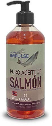 Aceite de Salmón Noruego para Perros y Gatos con Omega 3. Previene Trastornos de Crecimiento, Reacciones Alérgicas o Metabólicas. Estimula Apetito y el Crecimiento de un Pelo Suave y Brillante 250ml
