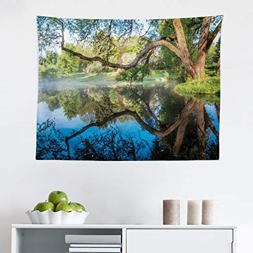Ambesonne Willow Tree Tapestry, Mirror Surface of the Pond with a Haze of Fog Branches Stretched over the Water, Fabric Wall Hanging Decor for Bedroom Living Room Dorm, 28 X 23, Multicolor