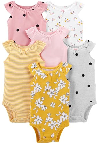 Simple Joys by Carter's Baby Girls' Sleeveless Bodysuit, Pack of 6, Multicolor/Dots/Floral/Stripe, 6-9 Months