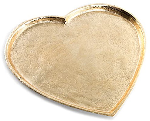 Ciotola decorativa a forma di cuore: vassoio in metallo dorato, decorazione casa elegante, portacandele moderno, idea regalo Natale matrimonio San Valentino, piatto decorativo amore, 27 x 26 cm
