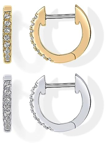 PAVOI 14K Gold Plated Cubic Zirconia Cuff Earrings Huggie Stud (Pack White/Yellow, Gold Plated)
