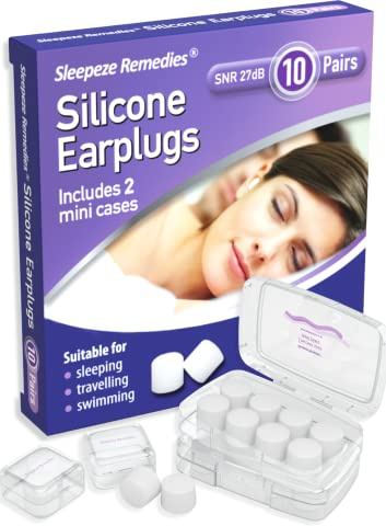 Sleepeze Remedies 10 Bianco Paia Tappi Orecchie Silicone Riutilizzabile, Tappi Orecchie Impermeabile, Protezione Dell'udito, Ear Plugs, Cancellazione Rumore per Bloccare il Russare, Volare, Studiare