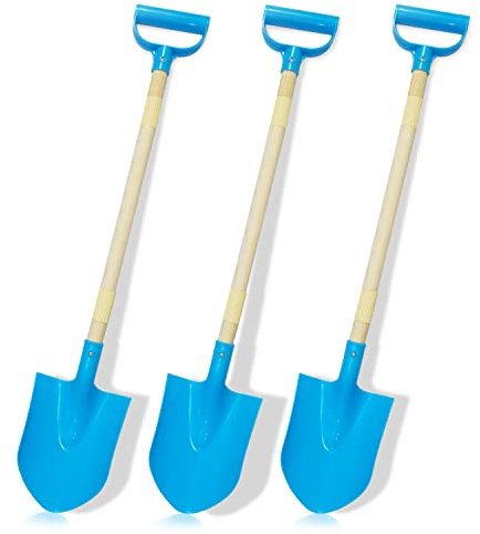 CHEERBANK Kids Beach Shovels for Digging Sand, Beach Toys Gifts for Kids 3-10, 31 Long Plastic Shovel Spade & D-Handle, Adjustable Length, 3PACK