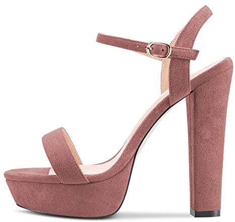 NobleOnly Mujer Chunky Ancho Alto High Plataforma Heel Abierta Punta Sandalias Correa Tobillo Cierre con Hebilla Romanas Clear Fiesta de Boda Zapatos Marrón A 37 EU
