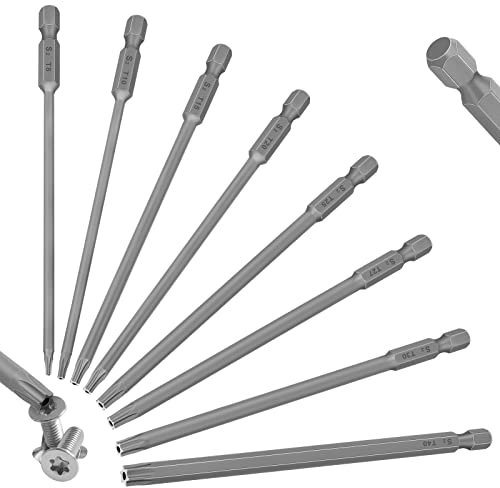 8 Stück Torx Schraubendreher Set Magnetisch 150mm Lange Bits Torx T8-T40 1/4 Magnetisch Sechskant Schaft Elektrische Torx Bits (8 Stück 150mm)