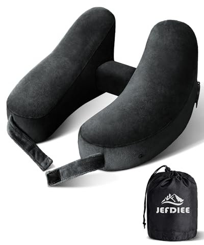 JefDiee Reisekissen Nackenkissen | Aufblasbares Nackenkissen für Flugzeug | Erwachsene Nackenhörnchen - Schnelles aufblasbares Kissen mit Kopfstütze, Hut, Luxustasche, Schwarz