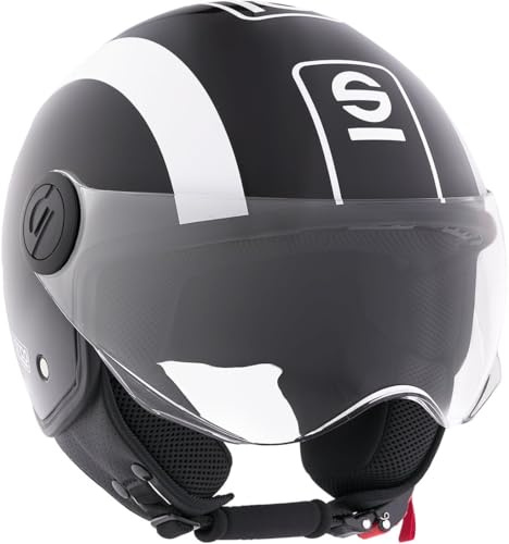 Sparco Riders Casque Demi-Jet SP601 Homologué ECE 22.06 avec Visière Anti-Rayures et Déclenchement Micrométrique, Noir, Large, Adulte, Mixte | Homologué ECE 22.06, Adulte, Idéal pour la Ville, Homme et Femme, Casque Moto et Cyclomoteur