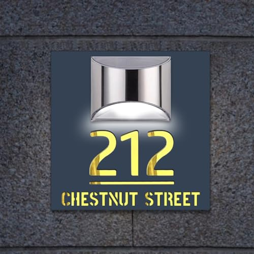 Numéro de maison solaire lumineux à LED personnalisable,Lumière plaque numero maison exterieur Personnaliser,Découpée Au Laser Plaque De Numéro De Rue pour Appartement Hôtel Porte,Carré