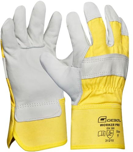 Gebol Worker Pro | Arbeitshandschuhe aus Leder mit langer Stulpe | Lederhandschuhe Herren | Größe XXXL (Gr 12) | Weiß | 1 Paar