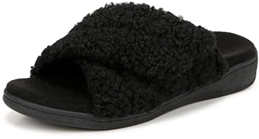 Vionic Women's Slippers Relax II Shoes with Arch Support Black Shearling Medium Fit UK 7