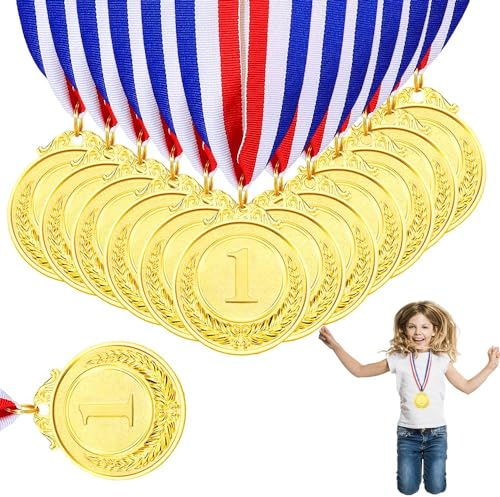 Xlong 12 Piezas Medallas Metal,Medallas Futbol,Medallas Metal Baloncesto,Medallas Metal Adulto,Medallas Metal Niños,Medallas Metal Oro (NO.1)