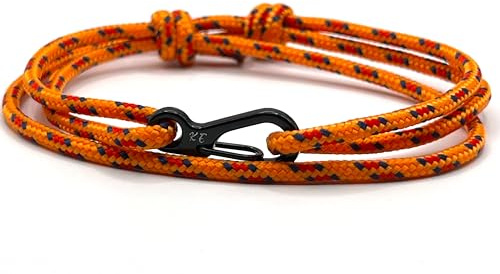 Paracord Climbing Rope Bracelet - Strong with Carabiner Clip - Adjustable Neon Orange Survival Bracelet for Men