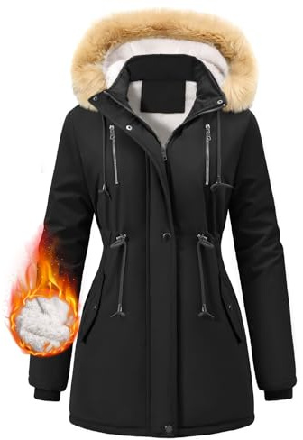 FemiChic Mujer Invierno Chaqueta Parka Abrigo Forro Polar Viento Termica Gruesa Cordón Capucha Desmontable Faux Fur Caliente Cazadora Cálido Prueba Frio Chamarra Casaco Con Bolsillos
