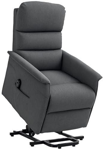 HOMCOM Power Lift Recliner Chair, Electric Lift Chair for Elderly, Fabric Riser and Reclining Armchair with Remote Control, Side Pockets, Footrest, for Living Room, Dark Grey