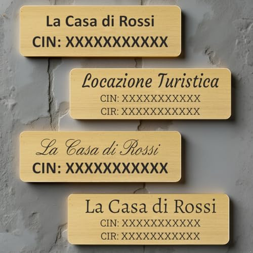 1 Targhetta CIN personalizzata per alloggio turistico – metallo/resistente (Ottone Satinato, 100x30mm)