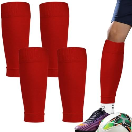 Calzettoni Calcio, 2 Paia Parastinchi da Calcio, calzini da calcio Unisex, Calcio Calzettoni Calzettoni, Partita di Calcio Protezione Gambe Maniche, Reggi Parastinchi Calcio, rosso