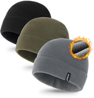 Zylioo S/M/L/XL/XXL fleece skalle keps för stora/små huvuden, cykelmössa under hjälm, hjälmfoder keps, löpmössa, Fleece-svart/grå/armé, XL/XXL