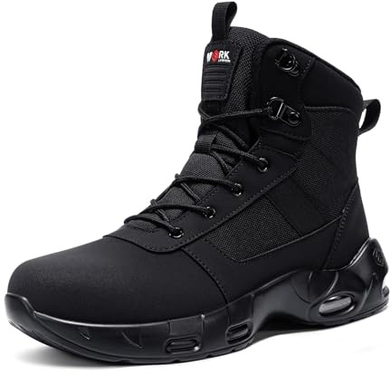 LARNMERN Steel Toe Boot Men Non Slip Work Shoe Rainproof Safety Toe Sneaker Side Zipper Industrail Boot High Top Tactical Shoe(10.5 Men, Black)
