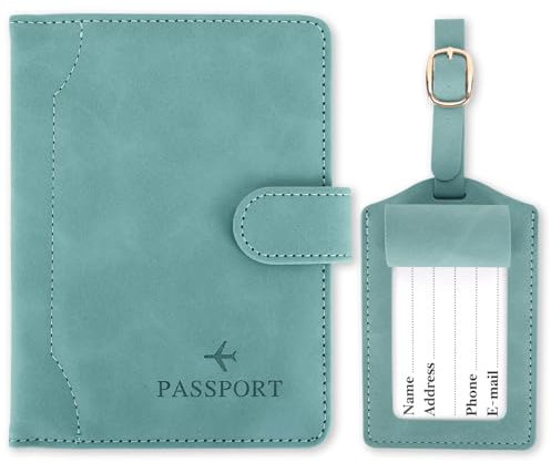 GADITIEK Reisepasshülle und Kofferanhänger Set, Kunstleder Passport Hülle, Passport Cover mit RFID-Blocker, Reisepass Hülle Holder, Passhülle Organizer Wallet, Reise Must Haves Gadgets (Blau)