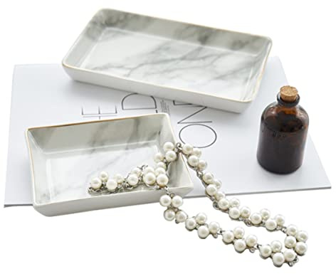 IMIKEYA Plateau à Bijoux Céramique Vide-bagues Et Assiette à Bijoux Effet Marbre Pour Maison