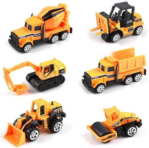 BAGUBDR 6Pcs Tractor Toy, Farm Toys, Farm Vehicle Set for Kids, Includes Digger, Bulldozer, Mixer Truck, Forklift, Road Roller, Dumper, Educational Play Set for enthusiasts of construction vehicles