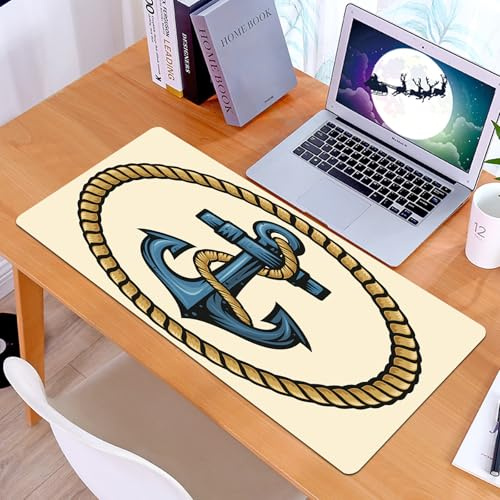 KDWJS Tapis de Souris XXL Speed Gaming - 90x40 cm - Base en Caoutchouc antidérapant Extended - Améliore la précision et la Vitesse - Ancre, Motif Marin avec Corde Murale et Ancre, décoration Nautique